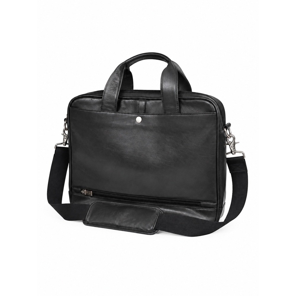 El Portal Black Genuine Leather Laptop Briefcase Bag Shoulder Strap